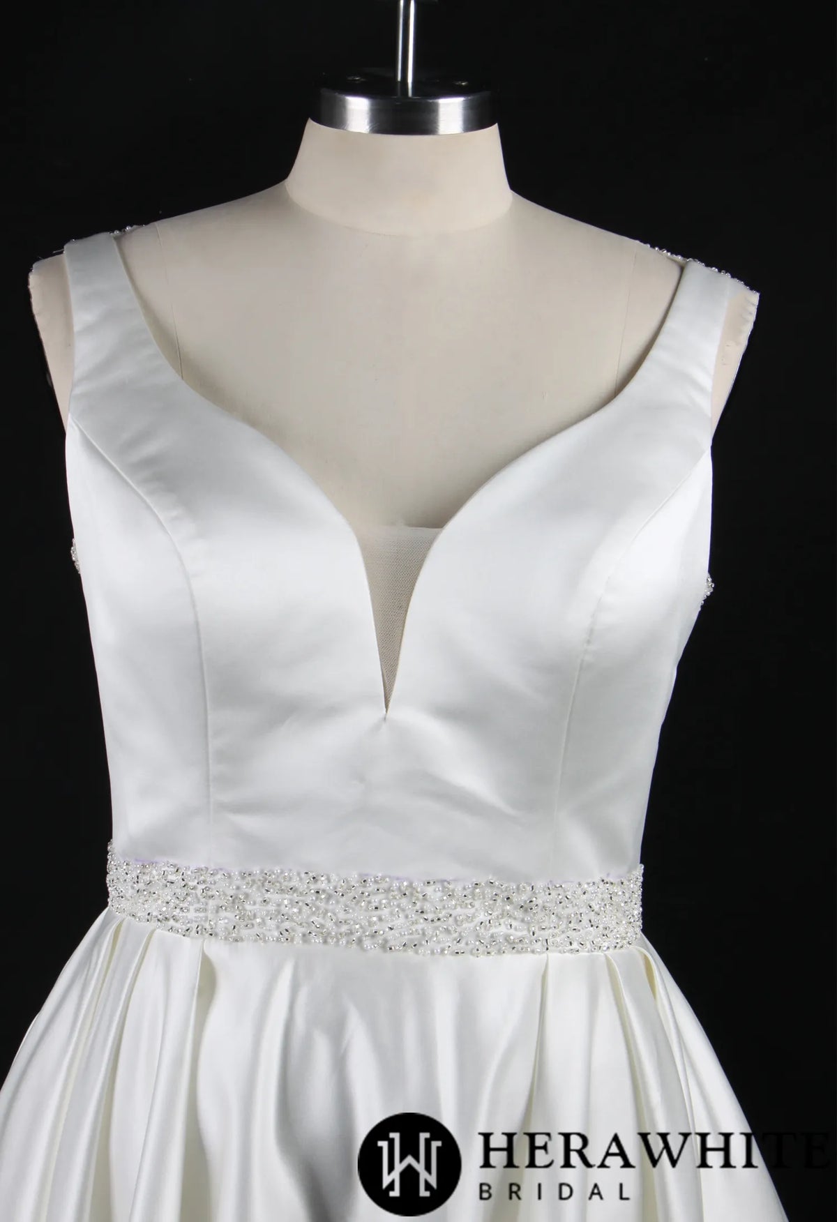 Classic V-Neck Wedding Dress With Princess Silhouette and Beaded Belt