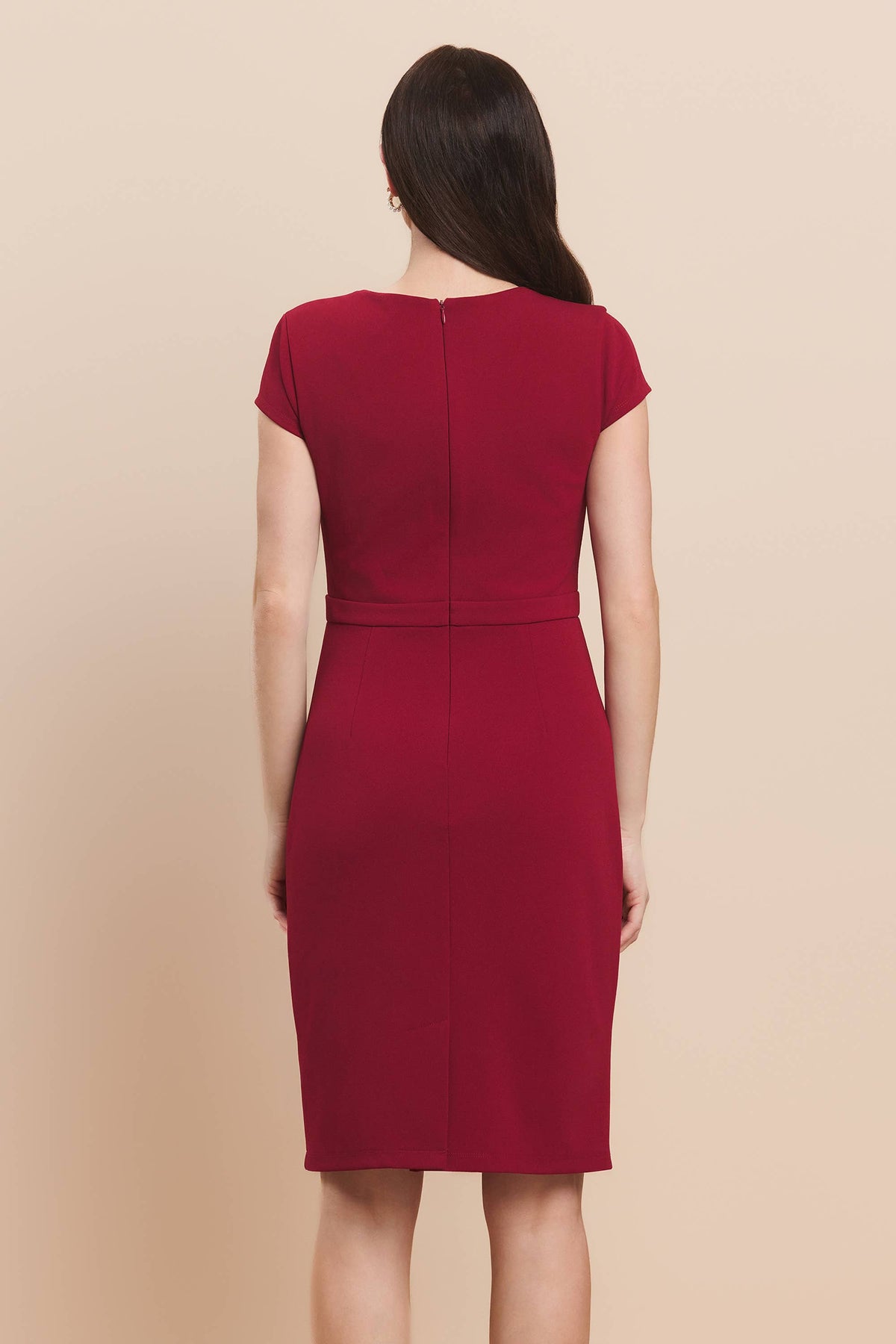 17557 Square neck ribbon waist slim scuba mini dress
