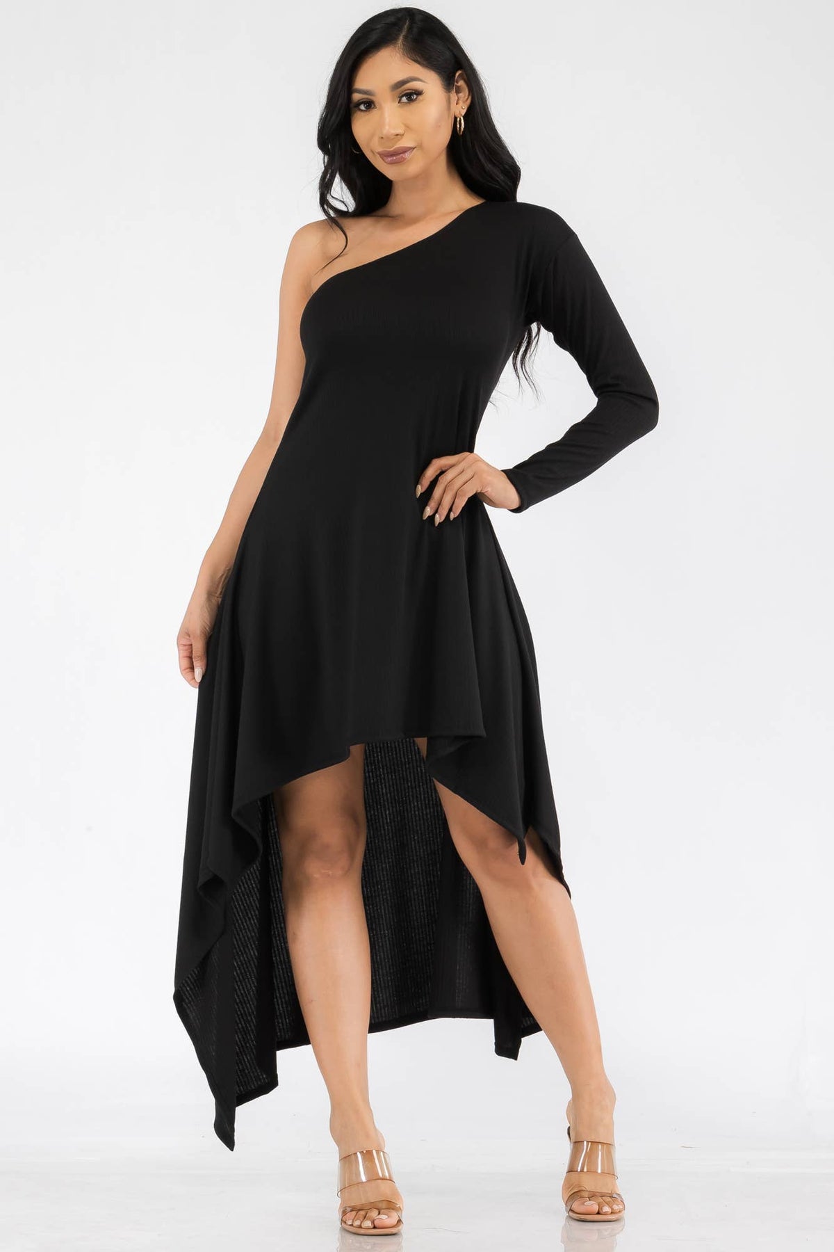 HH597R-SOL - One Shoulder High Low Maxi Dress