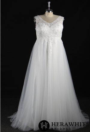 Plus Size Corset Beaded Lace On Tulle Bridal Gown