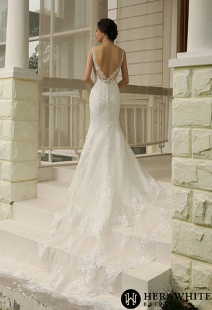 Double Train Fitted Sheath Wedding Gown