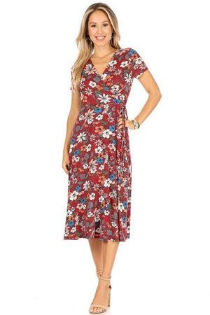 Plus size Floral dress-X203025D: 2X / Wine