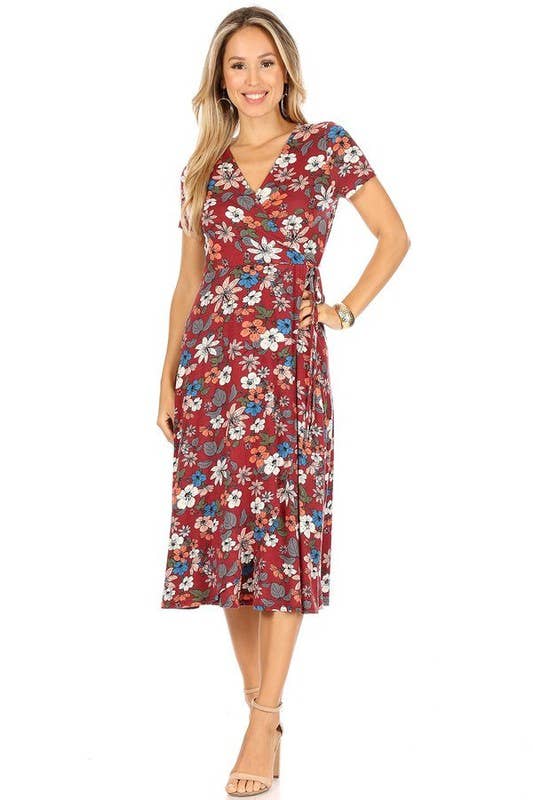 Plus size Floral dress-X203025D: 3X / Wine