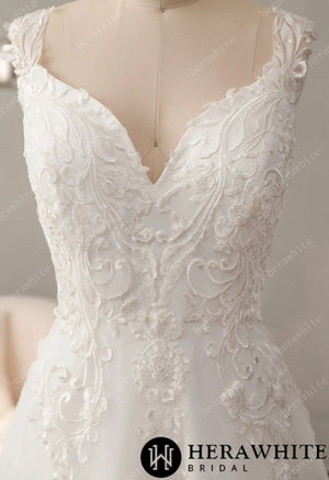 Timeless Lace Wedding Dress with V-neckline