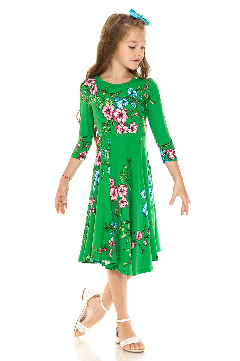 Girl's Princess Seam A-Line Dress with Full Skirt: MUSTARD FLORAL / M (7/8Y)