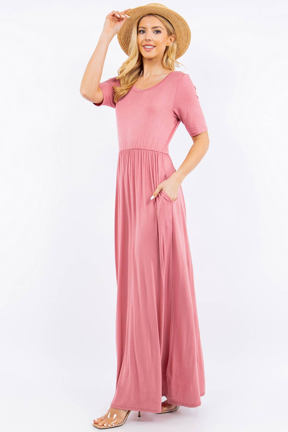 PLUS SIZE MODEST MAXI DRESS WITH POCKETS -CD23411T-PL