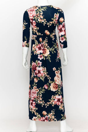 Girls Fit and Flare Floral Maxi Dress: FLORAL NAVY / S