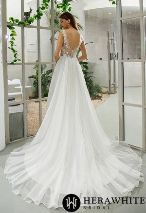 Sleeveless Illusion Lace Organza Wedding Dress