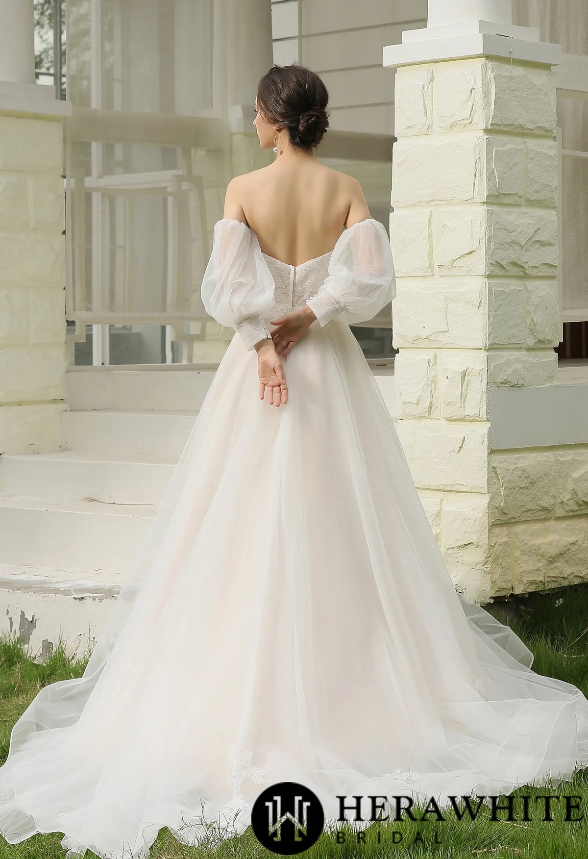 Classic A-Line Strapless Bridal Gown With Detachable Bishop Sleeves