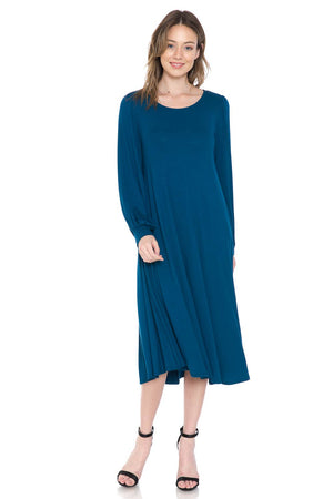 Bishop Sleeve Midi Dress: EGGPLANT / M