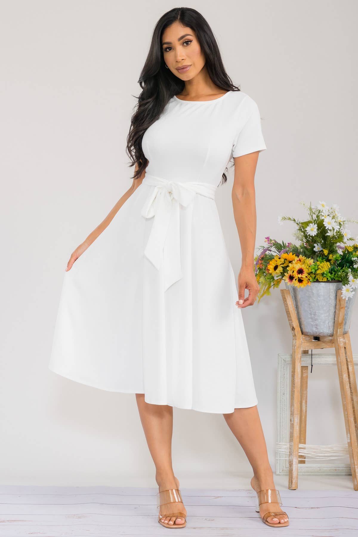 HH726R-SLCAP - Self Tie Cap Sleeve Dress