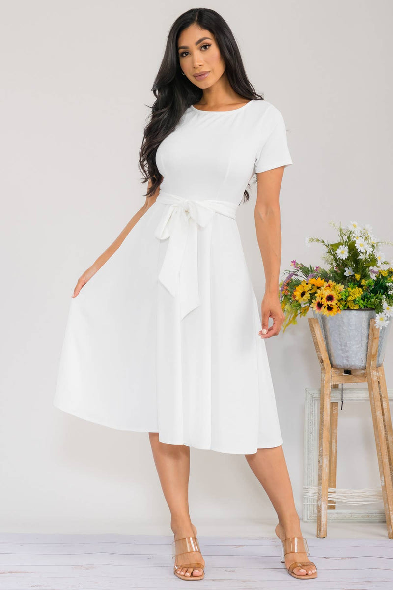 HH726R-SLCAP - Self Tie Cap Sleeve Dress