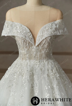 Princess Plunge Wrap Sleeves Ball Gown Wedding Dress