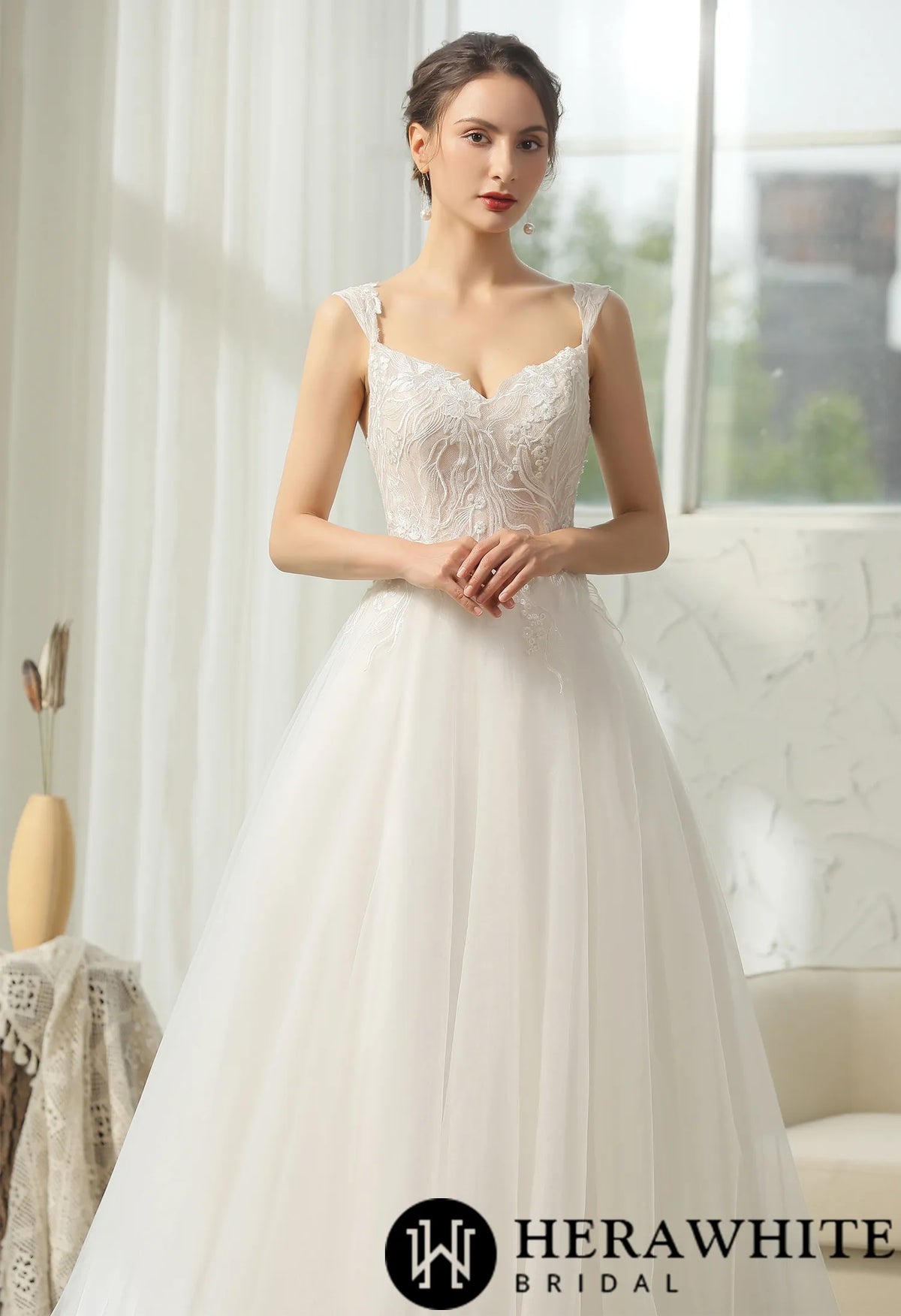 Cap Sleeve Wedding Dress With Glittery AppliquÃ©s
