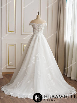 Elegant Lace A-line Wedding Dress With Off the Shoulder Sleeves