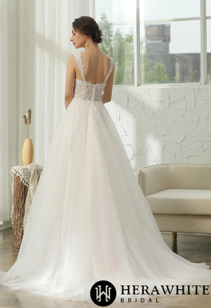 Cap Sleeve Wedding Dress With Glittery AppliquÃ©s