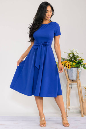 HH726R-SLCAP - Self Tie Cap Sleeve Dress