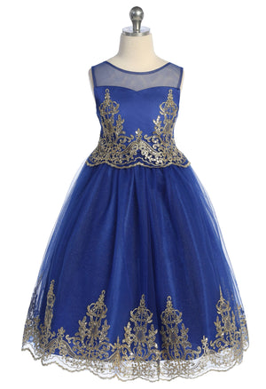 Gold Cording Embroidered Sleeveless Girls Dress
