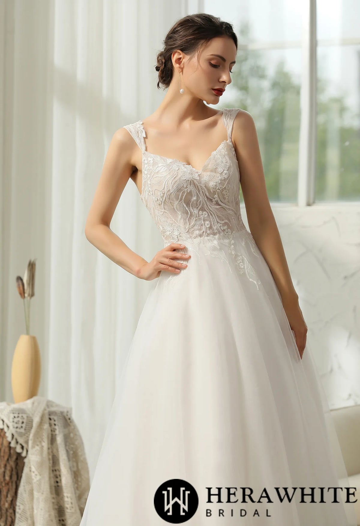 Cap Sleeve Wedding Dress With Glittery AppliquÃ©s