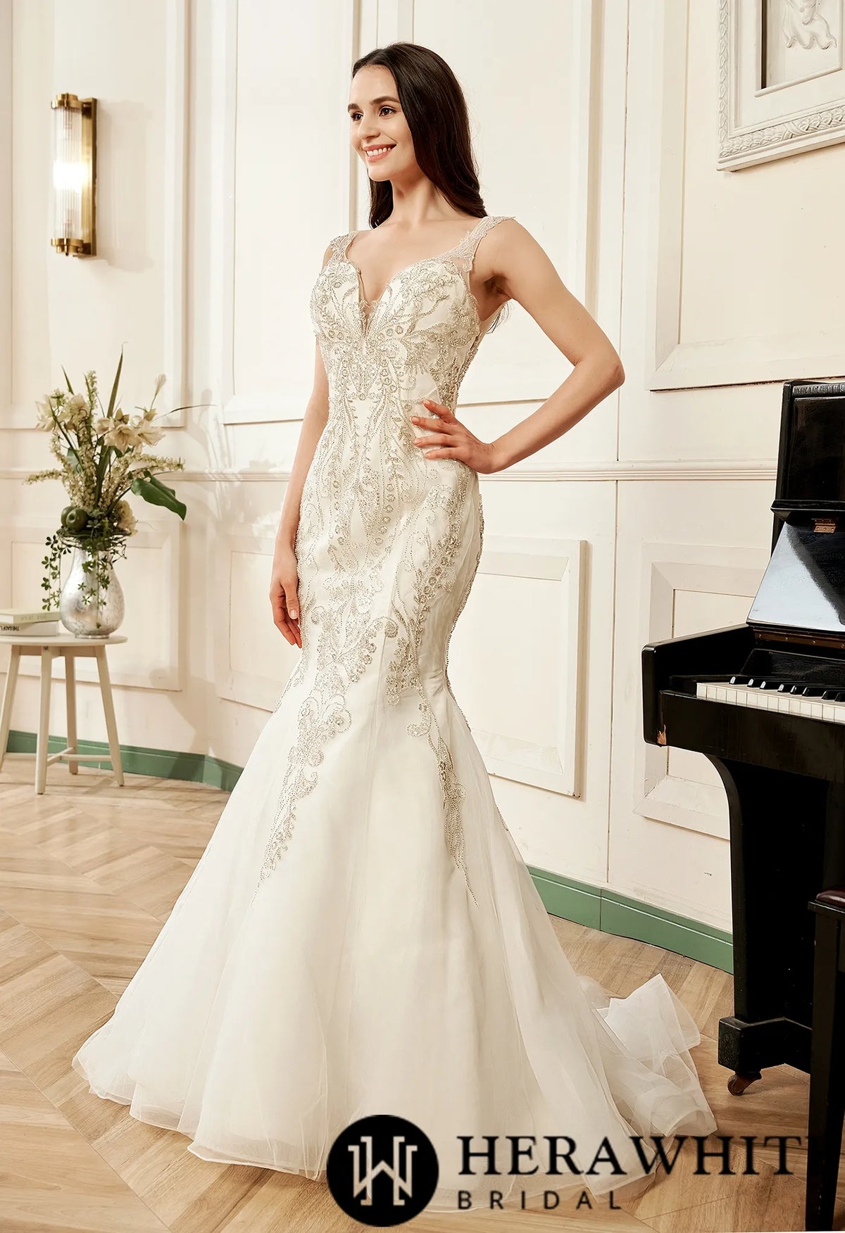 Mermaid Embroidered Heavy Beaded Wedding Dress