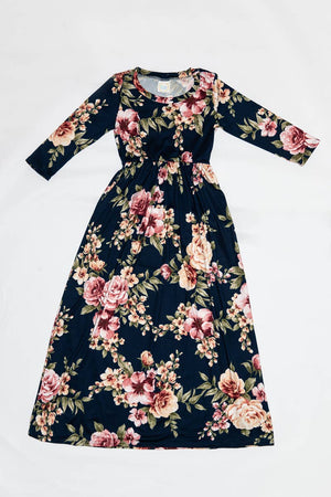 Girls Fit and Flare Floral Maxi Dress: FLORAL ORANGE / S