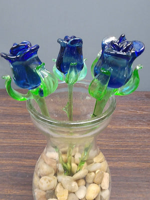 Glass Rose - Blue - Single Rose - Handmade - Short Stem