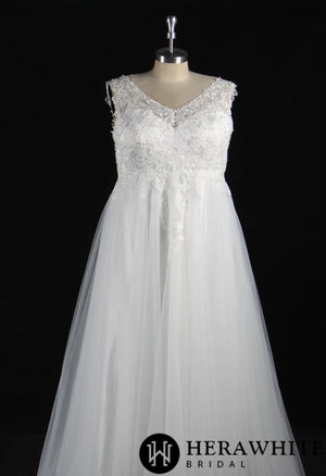 Plus Size Corset Beaded Lace On Tulle Bridal Gown