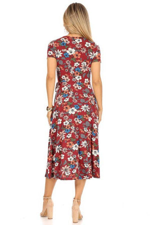 Plus size Floral dress-X203025D: 3X / Wine
