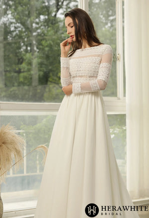 Long Sleeve Lace  A-line Boho Wedding Dress