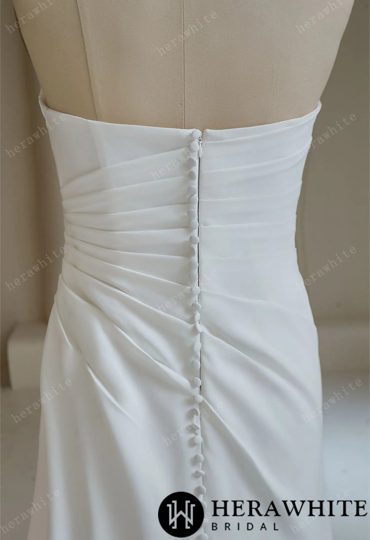 Simple Strapless Ruched with Slit Wedding Dress
