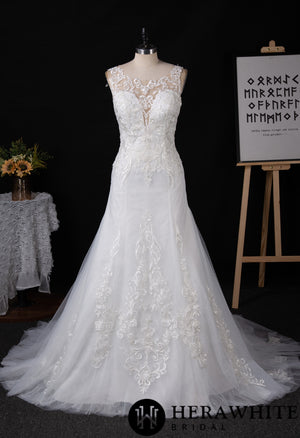 Illusion Plunging V-neckline Lace Wedding Dress With Open Back