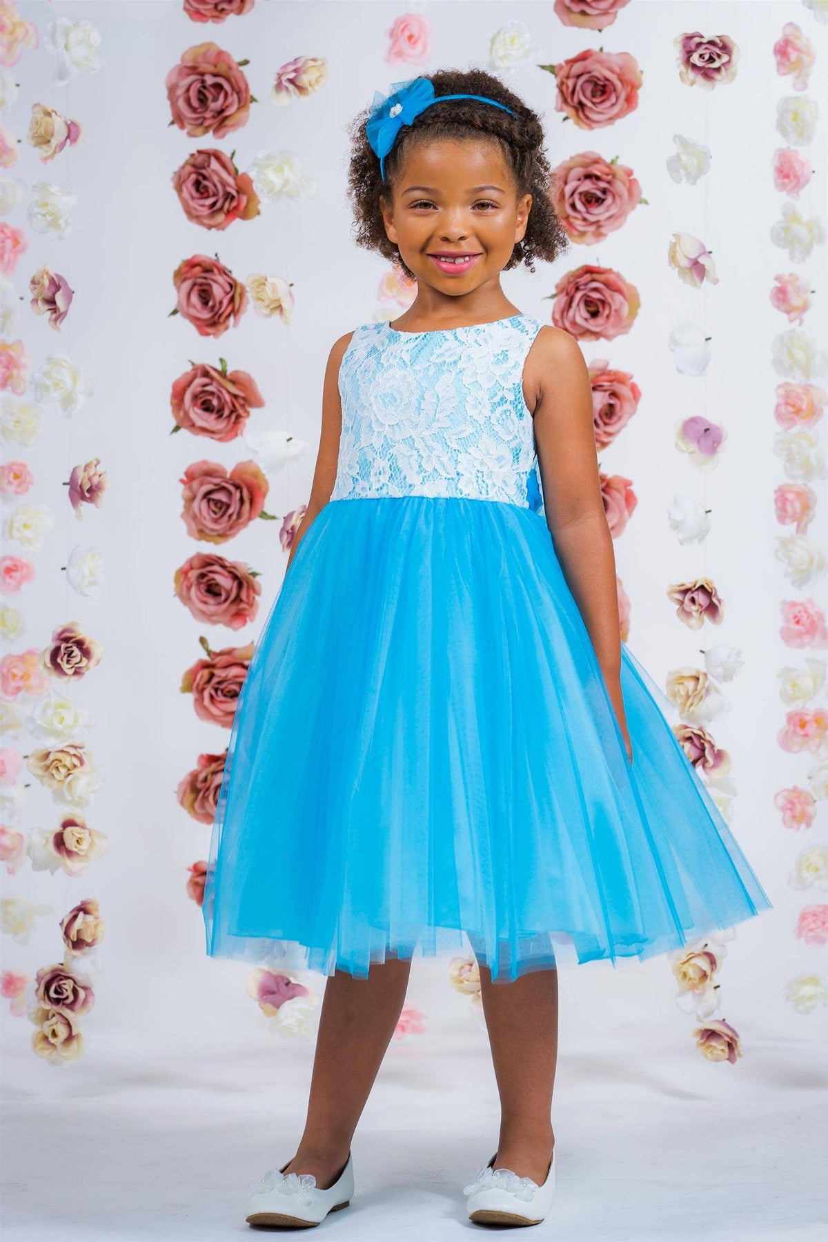 Lace Illusion Girls Dress With/Without 3 Mesh Flowers: Yes / Yellow / 8