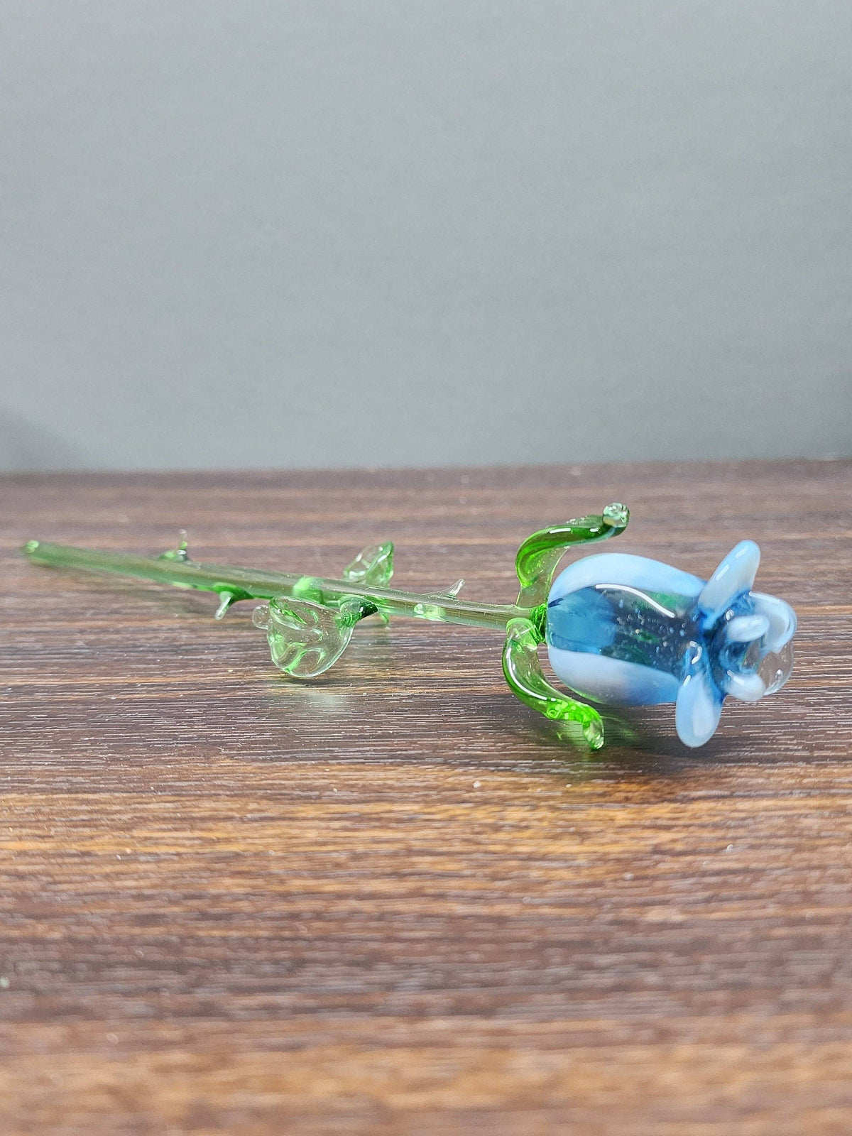 Medium Stem Light Blue Glass Rose - Blue and White Mixed