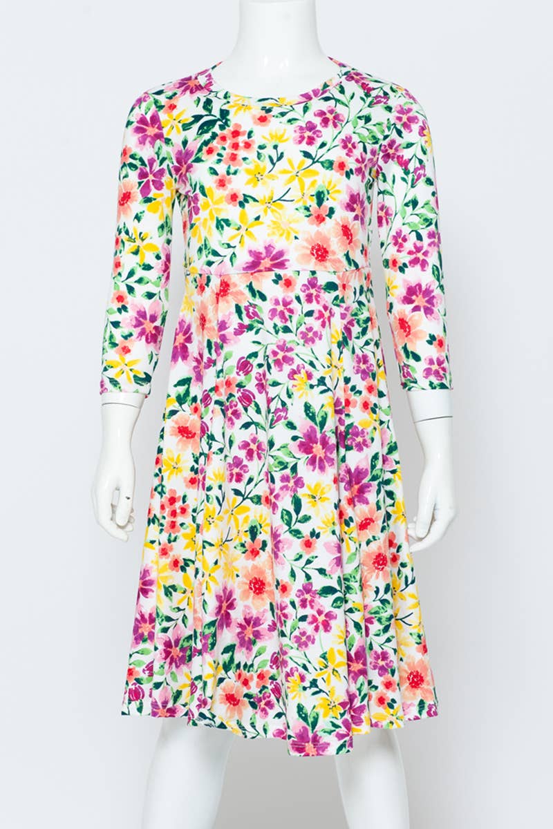 Girl's Princess Seam A-Line Dress with Full Skirt: MUSTARD FLORAL / M (7/8Y)