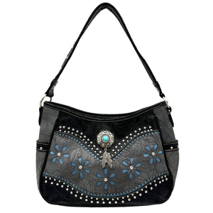 Bessie Turquoise Concho Feather Western Handbag Hobo Bag