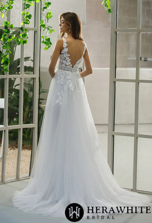 Inspired Lace A-line Wedding Dress With Slit Tulle Skirt
