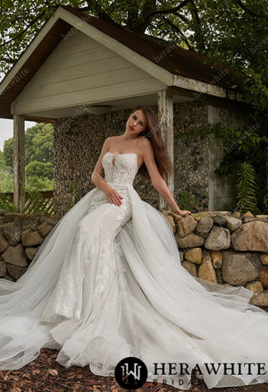 Beaded Sequins Lace And Detachable Overskirt Wedding Dress
