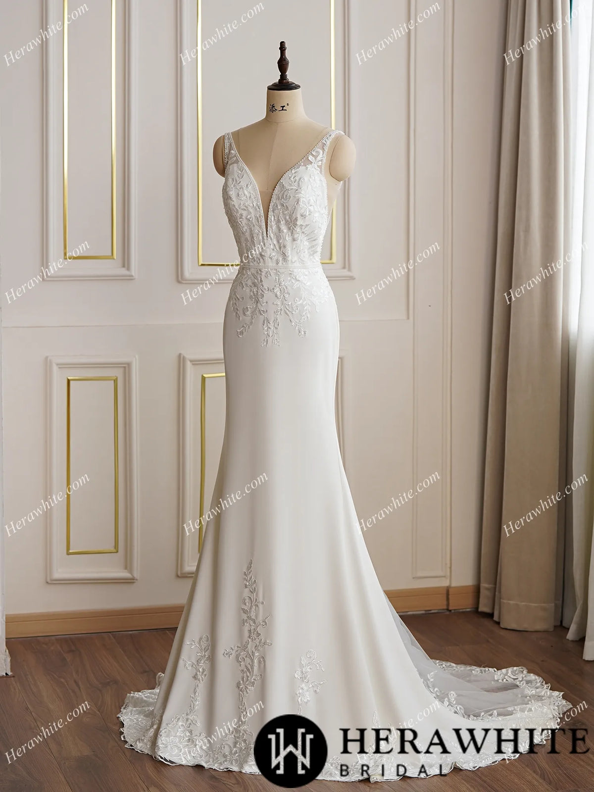 Beaded Lace Fit and Flare Bridal Gown With Lace Train