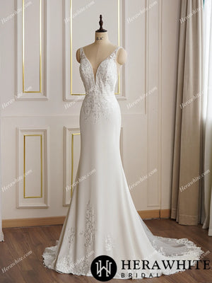 Beaded Lace Fit and Flare Bridal Gown With Lace Train