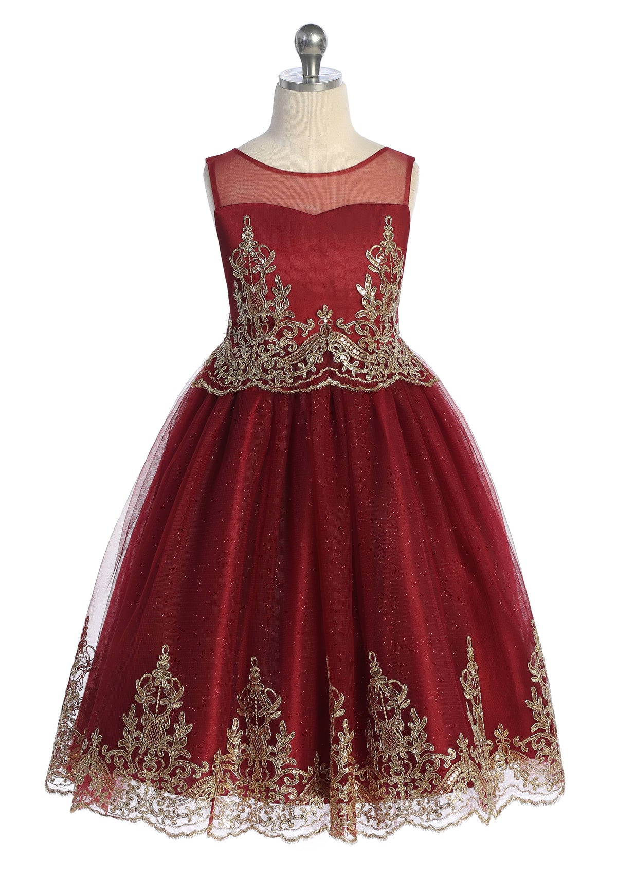 Gold Cording Embroidered Sleeveless Girls Dress