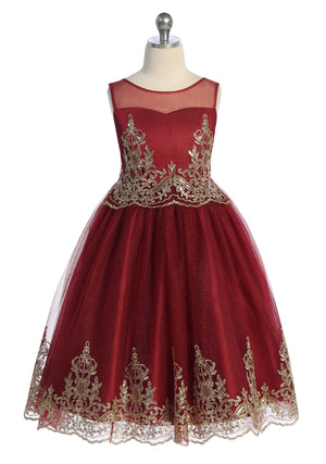 Gold Cording Embroidered Sleeveless Girls Dress