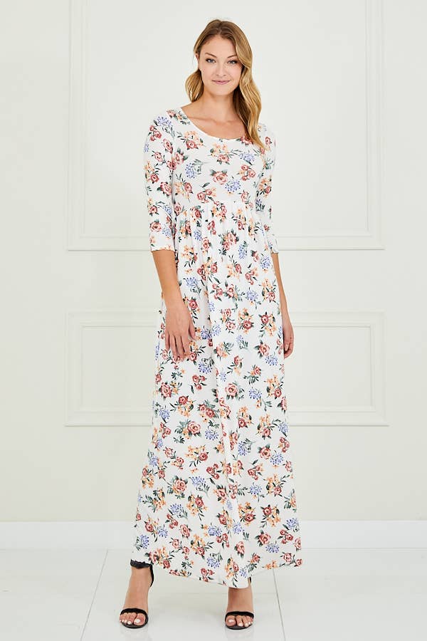 PLUS FLORAL MAXI DRESS - X213359D: 1X / BLUE