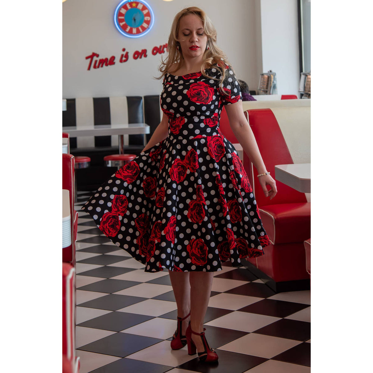Darlene Polka & Roses Swing Dress
