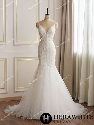 Spaghetti Lace Strap Mermaid Wedding Dress