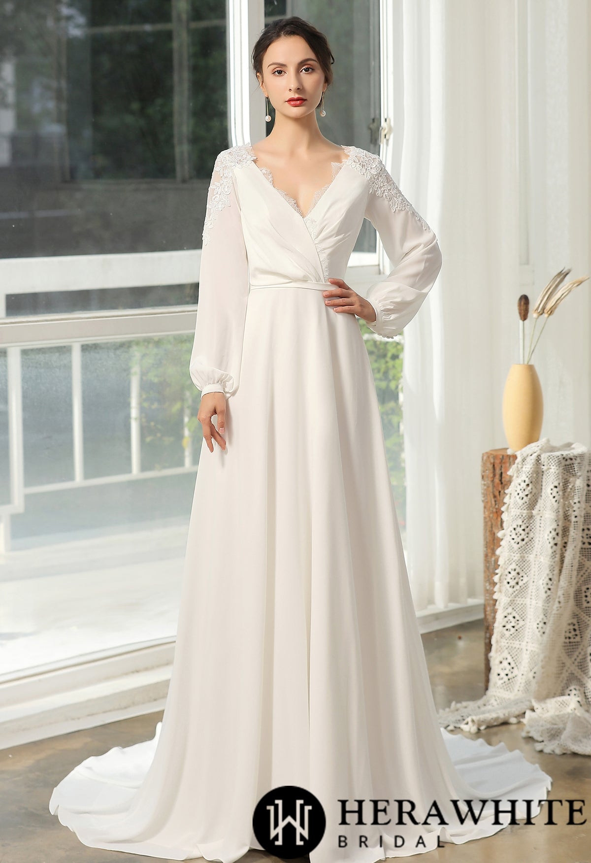 Simply  Wedding Dress With Crossed Neckline And Lace Back