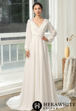 Simply  Wedding Dress With Crossed Neckline And Lace Back