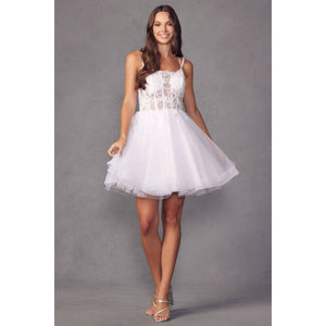 Embroidered Bodice Glitter Tulle A-Line Dress 883