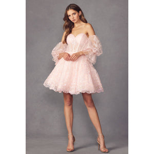 Sweetheart Neckline Detachable Sleeves Dress 895