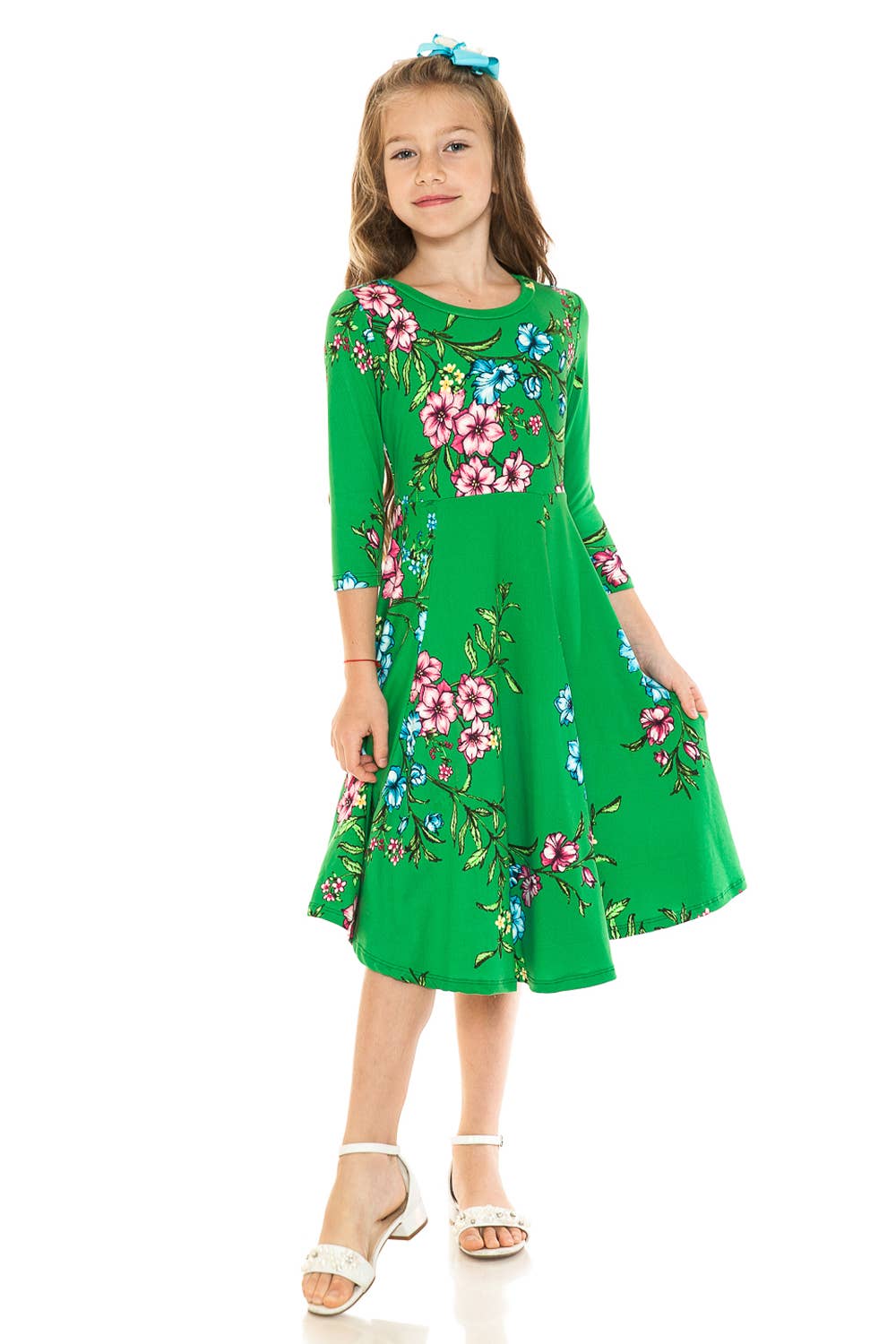 Girl's Princess Seam A-Line Dress with Full Skirt: MUSTARD FLORAL / XL (11/12Y)