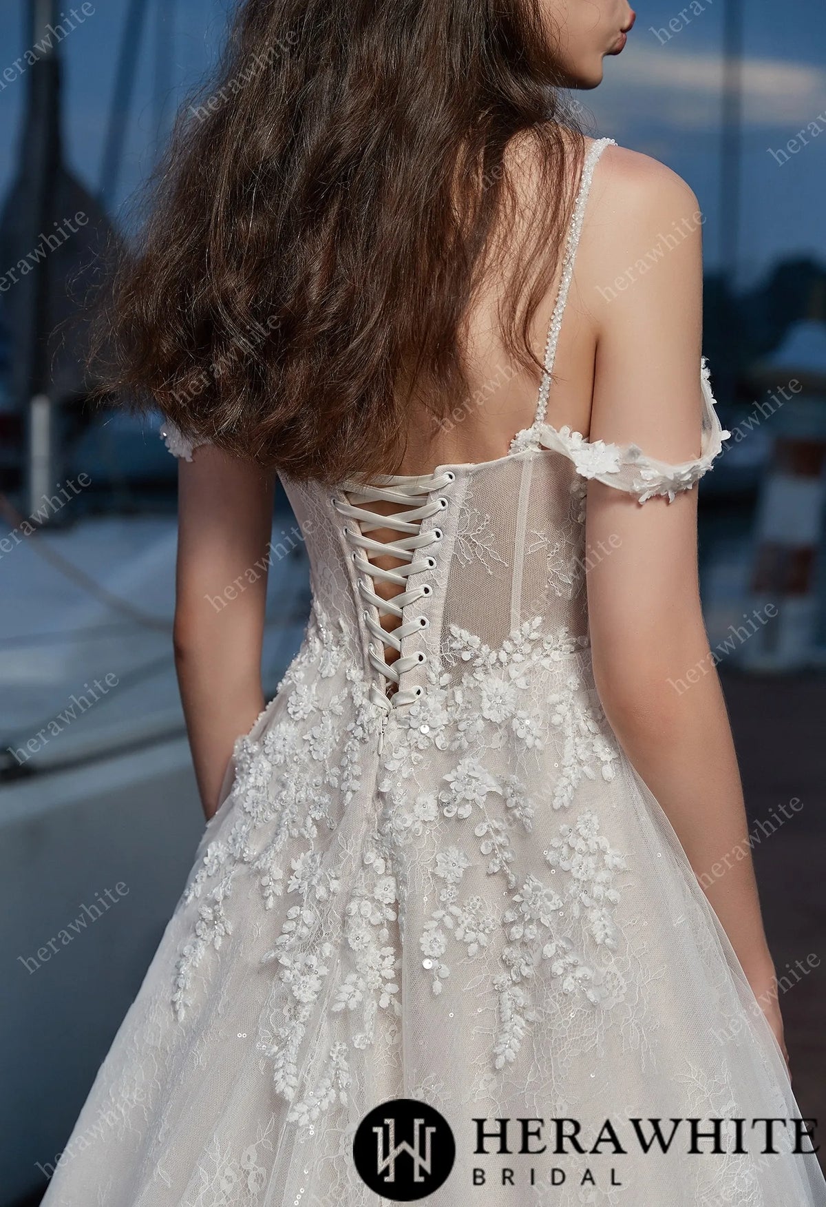 Floral Appliques V-Neck Grace Wedding Dress with Corset Back